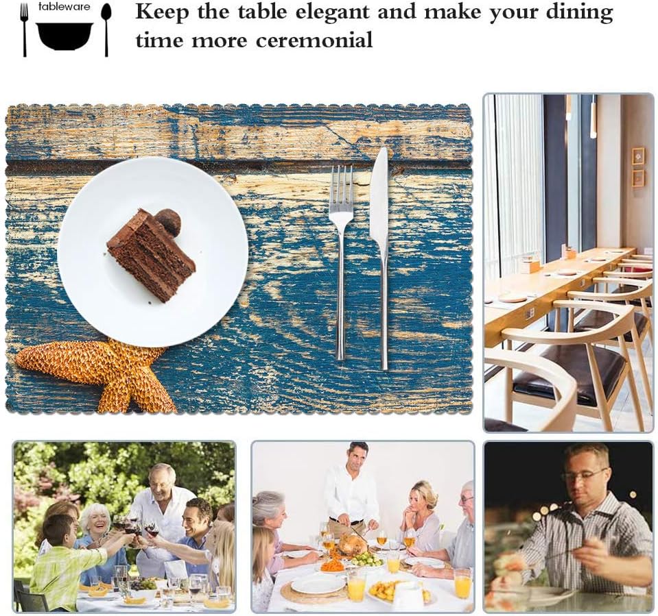 Britimes Placemats Set of 6 Washable Table Place Mats Decoration Heat Resistant Eat Mat for Kitchen Dining Decor Old Beach Wood 12 X 18 inches: Home & Kitchen