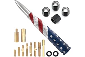 ENGIRETTE Car Truck Bullet Antenna Replacement Mast with Valve Stem Caps American Flag Style for GMC Sierra Chevy Silverado Dodge Ram 1500 2500 3500 Ford F150 F250 F350 Super Duty Raptor Accessories, Silver