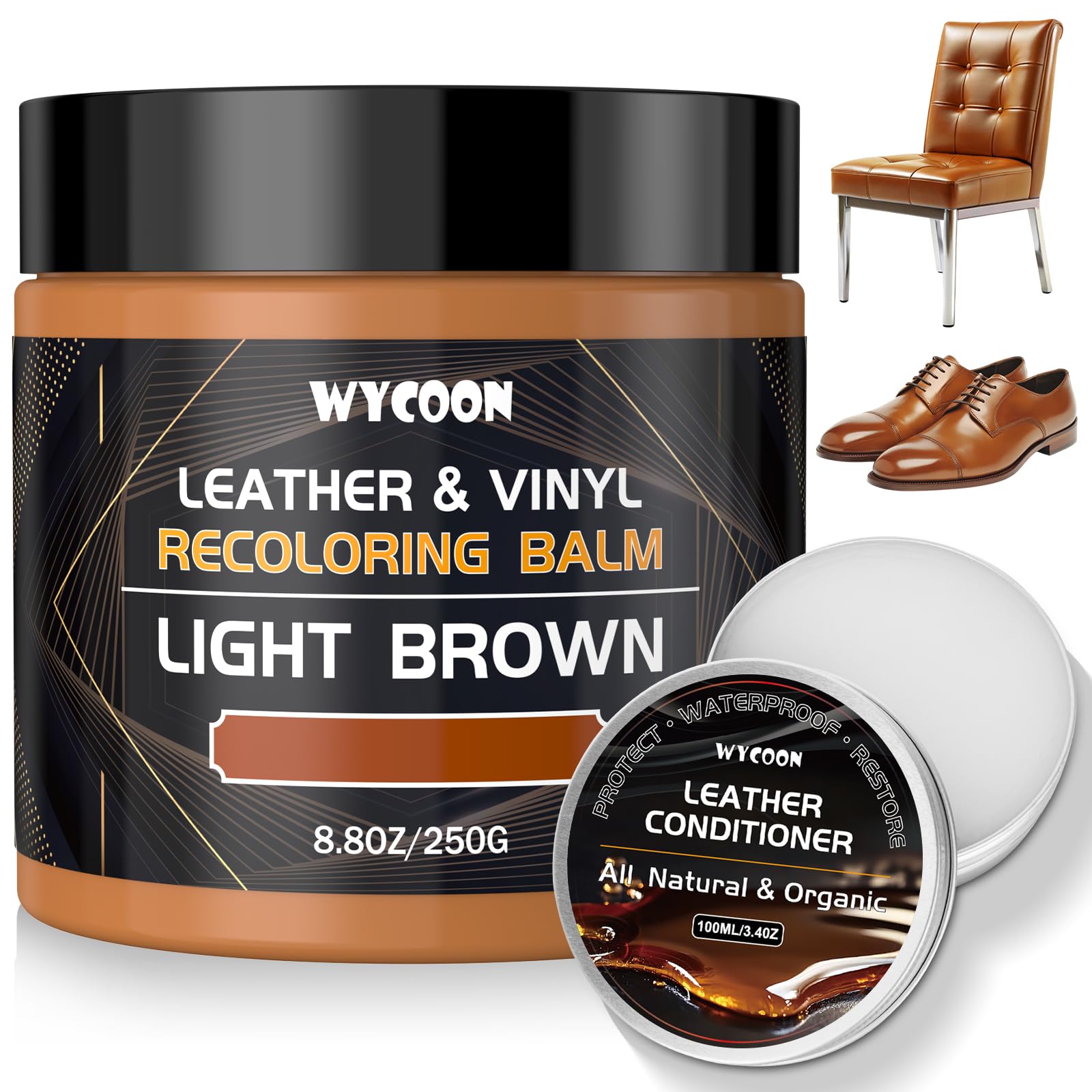 Photo 1 of WYCOON Leather Recoloring Balm with Conditioner, Leather Repair kit for Furniture, Car Interior, Leather Paint & Dye, Color Restorer, Scratch Remover for Faded & Scratched Leather, Light Brown