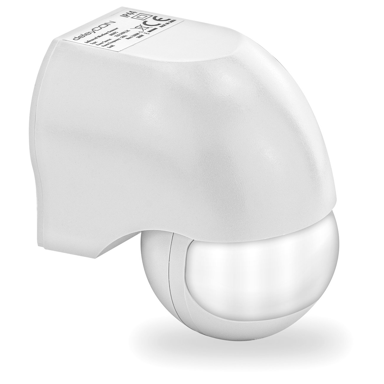 deleyCON 1x Infrared Motion Detector Surface Wall Mounting Inside Outside Splash-Proof Rotatable Tiltable 180° Working Area 12m Range White