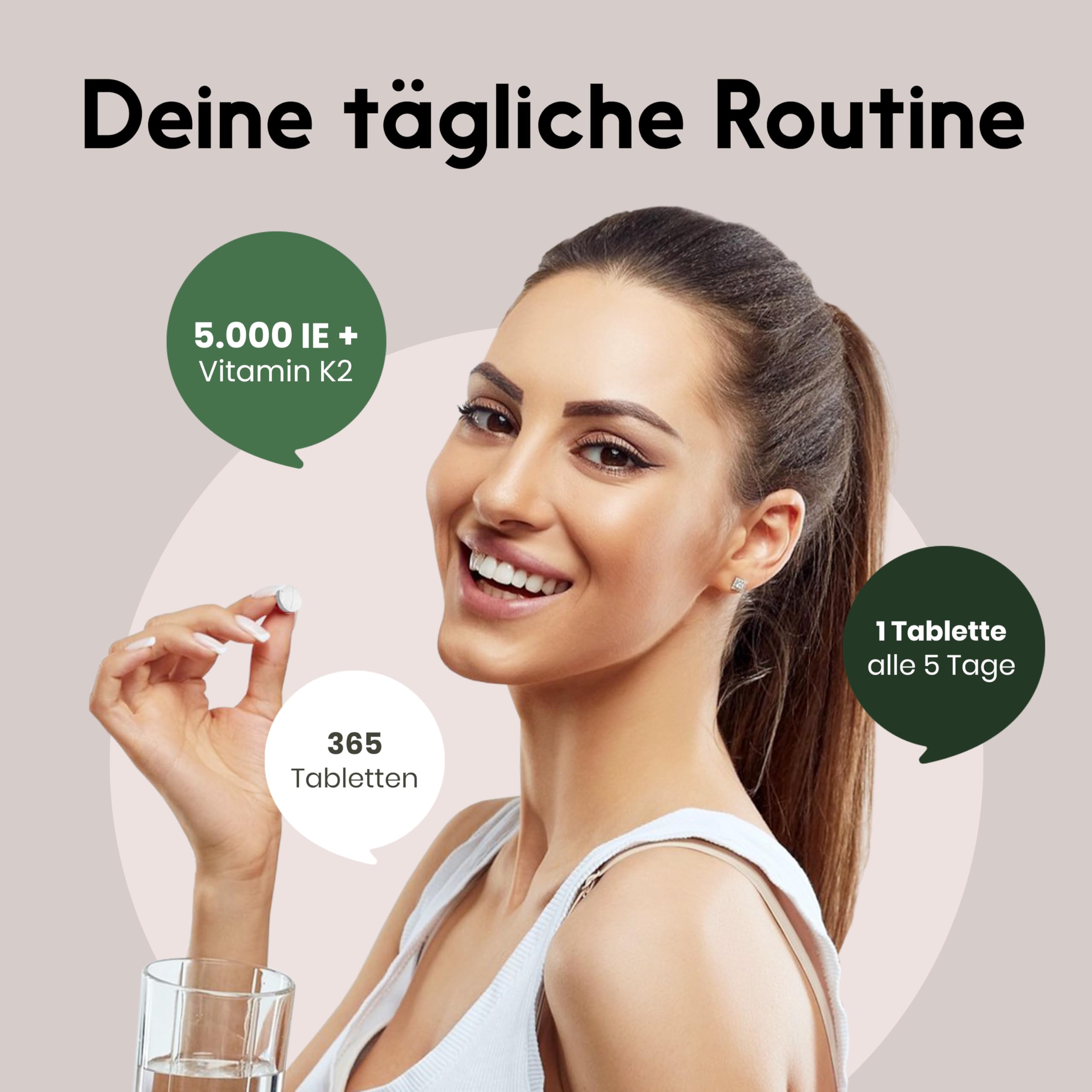 Vitamin D3 K2 5000 IE hochdosiert – 365 Tabletten – Premium 99,7+% All-Trans K2-MK7 – produziert in Deutschland - Verpackung kann variieren 3