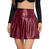 DingCo Women's Faux Leather Black Mini Skirt Classic high Waisted Skirt Pleated Skirt PU Black Leather Skirt