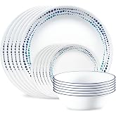Corelle Vitrelle 18-Piece Service for 6 Dinnerware Set Triple Layer Glass and Chip Resistant, Lightweight Round Plates and Bowls Set, Ocean Blue