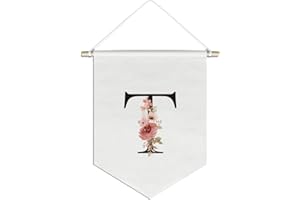 foedor Initial Decor for Wall,Personalized Teen Girl Gifts,Preppy Cute Flower Poster Banner Flag,Trendy Cute Monogrammed Gifts Wall Decor for Women Teen Girl Nursery bedroom(T) Pennants & Banners