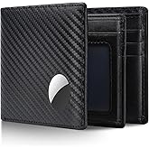 Swallowmall AirTag Wallet Mens RFID Blocking Genuine Leather Bifold Men's Wallet For air tag with 1 ID Window 13 Card Holders BlackStripe(Airtag Not included)