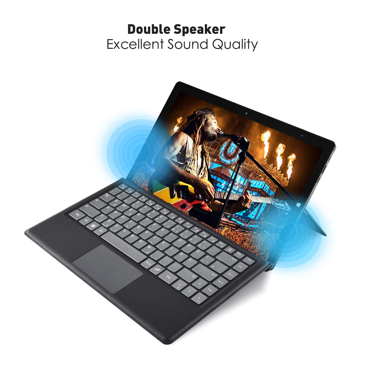 Winnovo 2 in 1 Laptop Touch Windows 10 64 Bit, 13,3 Zoll Notebook FHD IPS Intel Pentium N4200, 4GB RAM, 64GB eMMC, AC WiFi, Type-C, HDMI, USB 3.0, Bluetooth, SSD, QWERTZ Tastatur, Grau