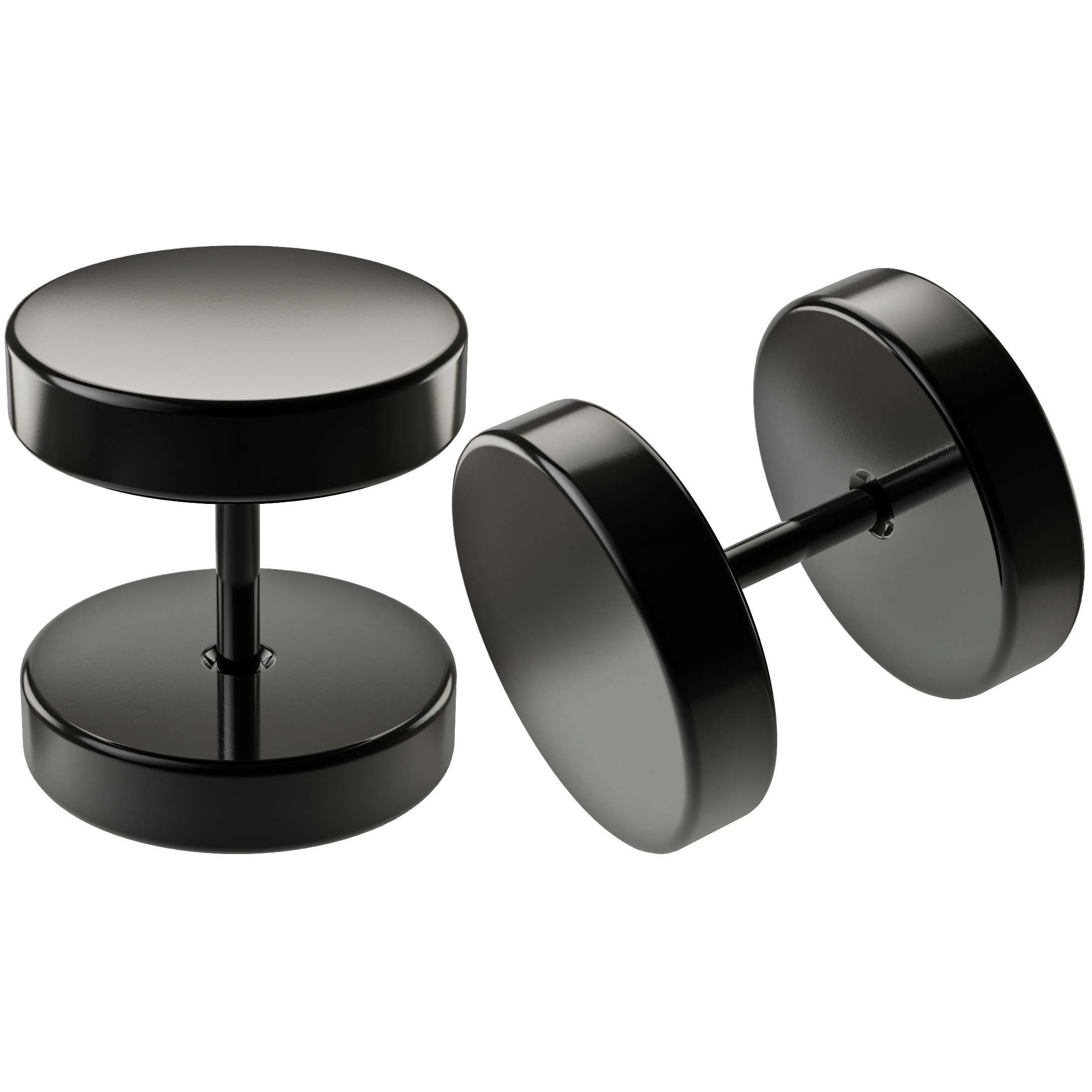 2pc Black Cheater Plugs 00 Fake Ear 10mm for Men Women Hypoallergenic Anodized Stainless Steel