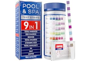 BESTPROD All-New 2024 Pool and Spa Test Strips 9 in 1 Quick SuperAccurate Swimming 150 Pool Test Kit - Hot Tub Test Strips & Pool Water Testing Strips for pH Chlorine Bromine Hardness Salt Copper