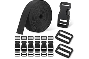 VOLTRISH Buckle & Strap Kit - 6 Yards 1 Inch Wide Polyester Webbing Stronger Than Nylon, 6 Plastic Quick Release Buckles & 12 Triglide Clips, Adjustable Extender Straps for Backpack, Dog Collar, Fanny Pack