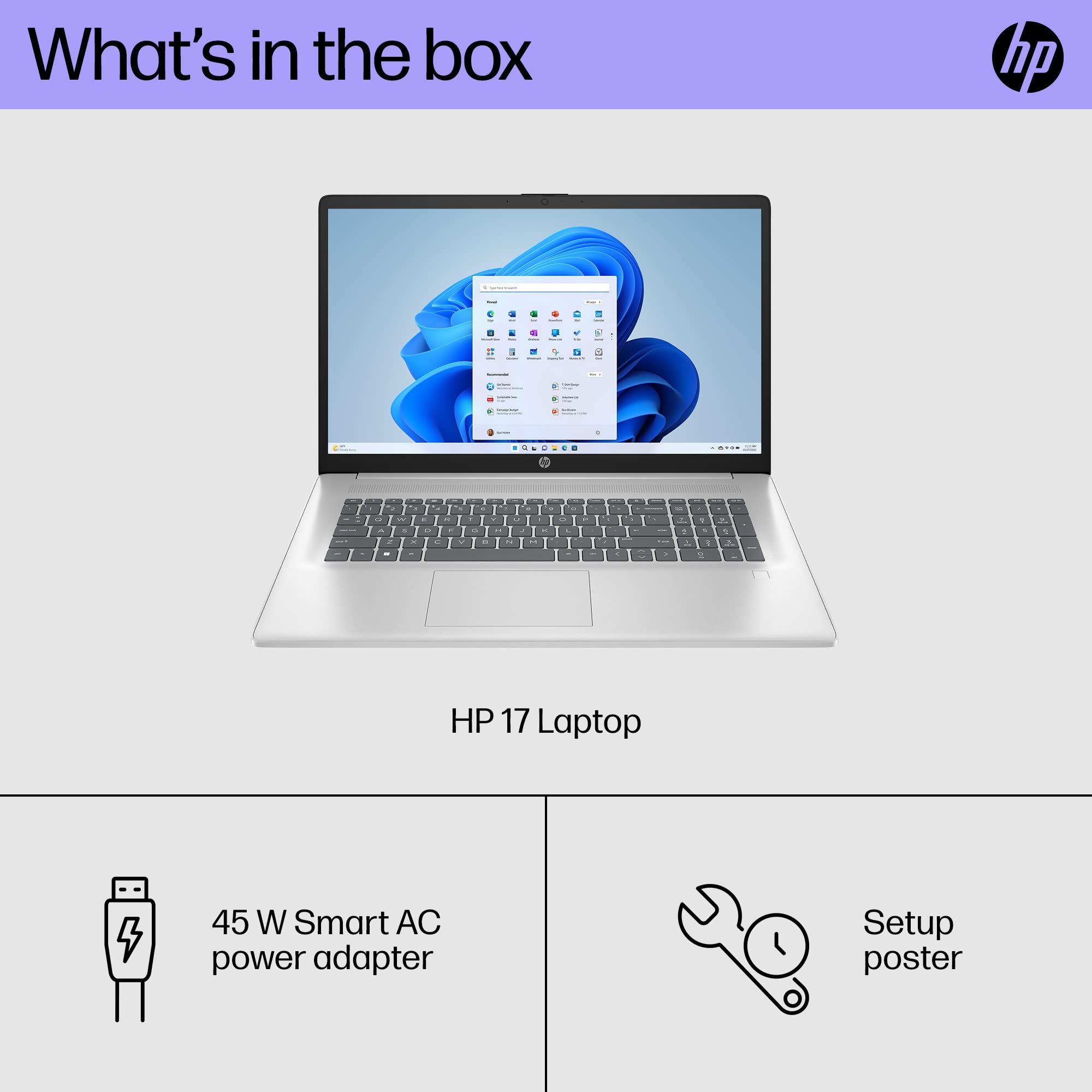 HP 17 inch Laptop, HD+ Display, 12th Generation Intel Core i5-1235U, 8 GB RAM, 512 GB SSD, Intel Iris Xe Graphics, Windows 11 Home, 17-cn2099nr (2023)