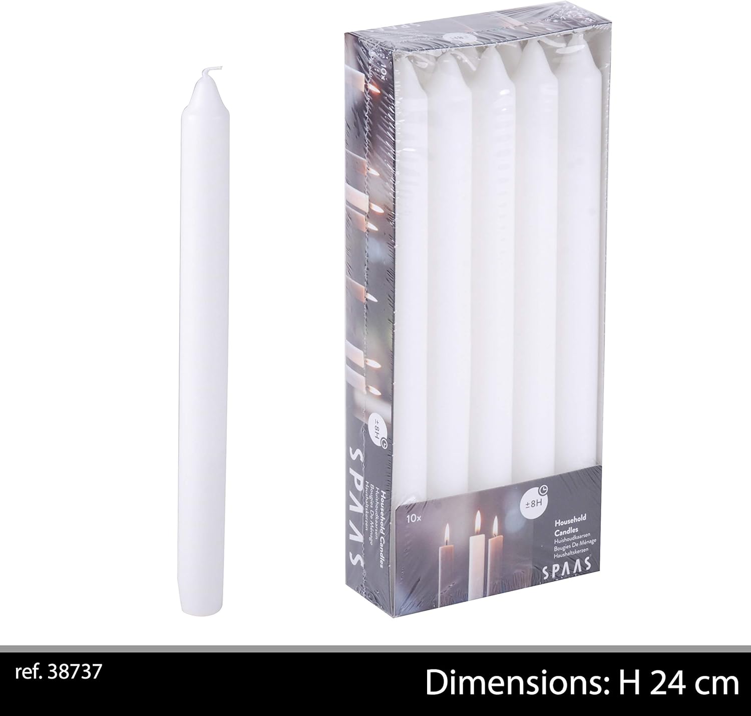 Spaas Unscented Dinner Candles 21/240mm, ± 8 Hours, 10 Pieces, White, D 21 mm x H 240 mm - Image 3
