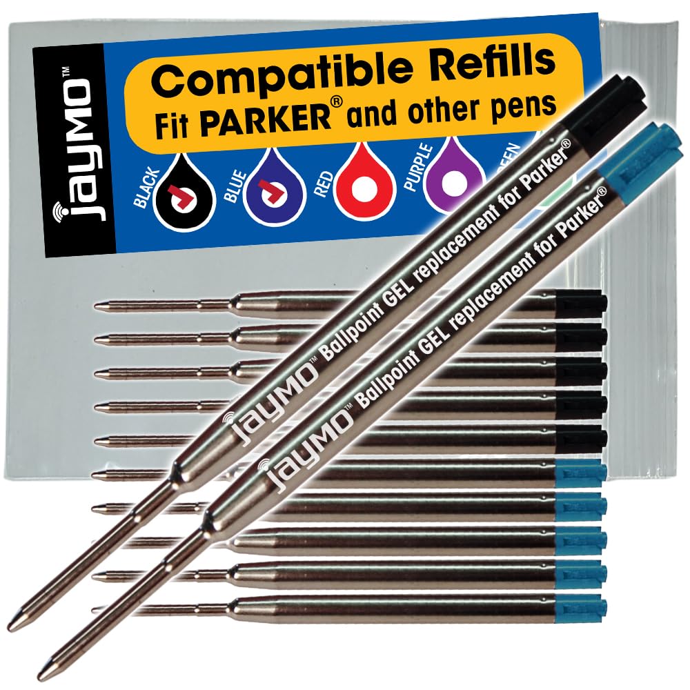 Jaymo Replacement for Parker 30525PP/30526PP - Measures 3.875 in / 98 mm Long - G2 Gel Ballpoint Pen Refill - 6 Black + 6 Blue
