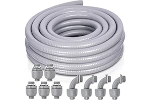 Feotech 1 Inch 25 FT Non Metallic Liquid-Tight Conduit and Connector Kit - Includes 5 Straight and 4 Angle Fittings for Electrical Wiring