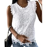 Womens Lace Tank Top Blouse Sleeveless Summer Casual Crew Neck Slim Fit Hollow Out Shirt
