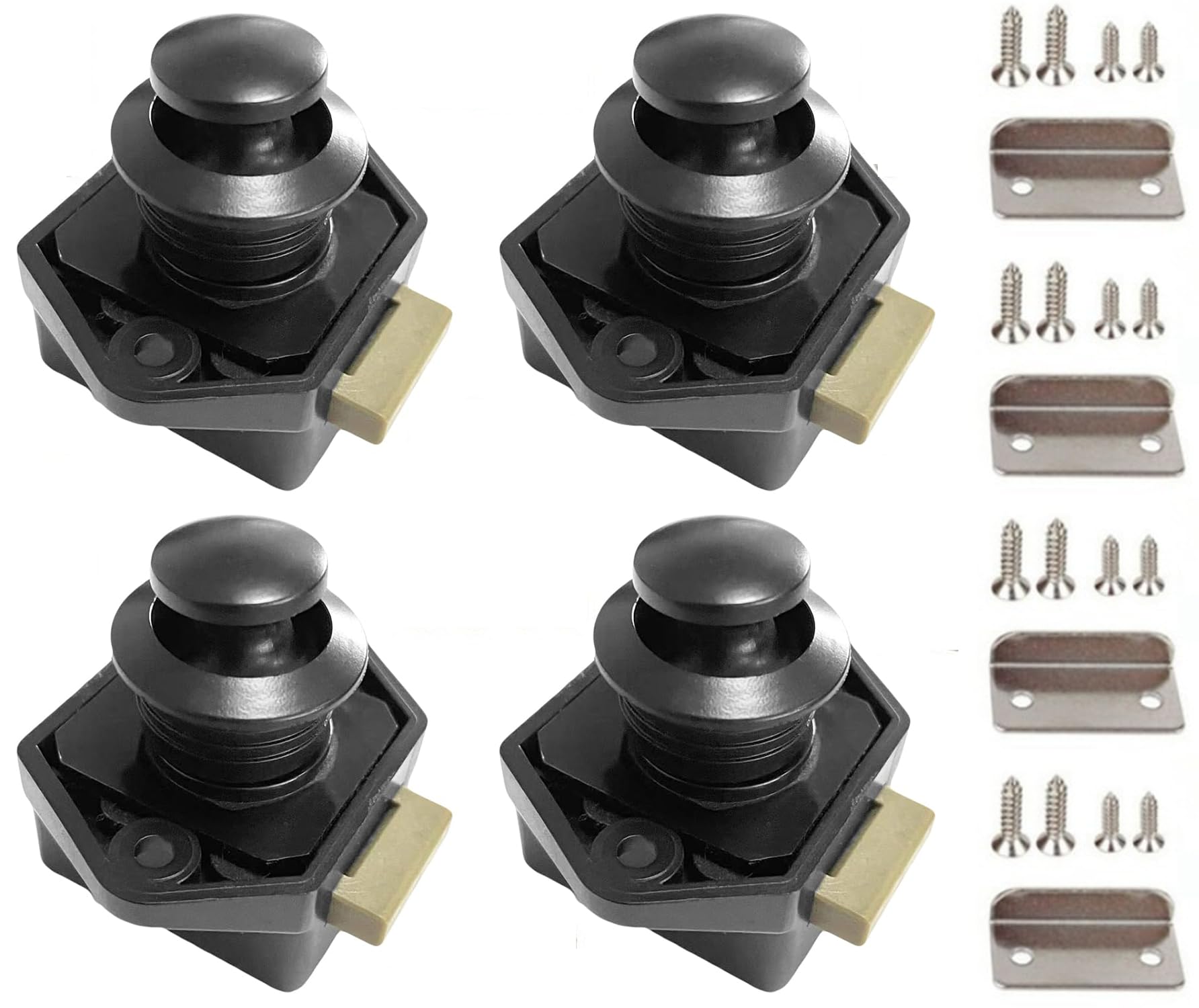 Amazleer 4PCS Push Button Latch Catch Push Door Lock, Motorhome Caravan Cabinet Latch, RV Camper ABS Black Magnetic Drawer Catches (Black)