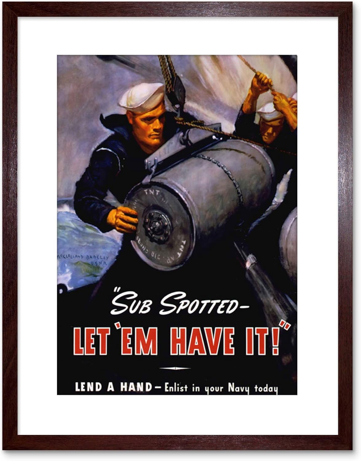 The Art Stop Vintage AD WAR WWII US Navy Submarine Bomb Sailor Military Framed Print F97X6113
