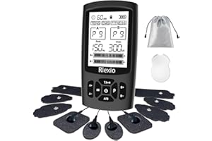 RLEXIO 24 Modes TENS Unit Muscle Stimulator for Pain Relief, Rechargeable TENS Machine Massager with 10 Pads, Pulse Rate 2-150Hz, Width 80-300μs (Black)