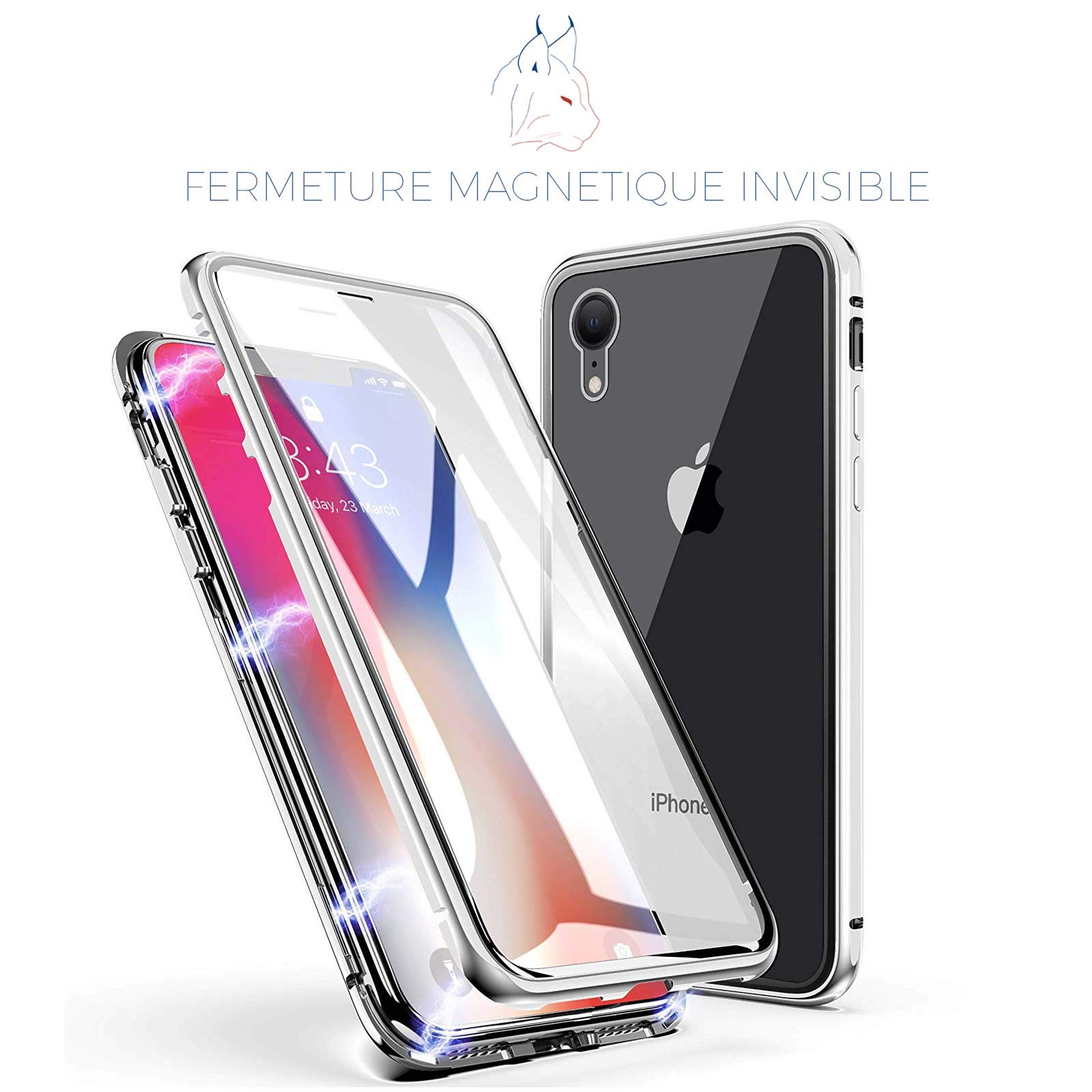 LINCIVIUS  Coque Integrale Compatible avec Apple iPhone XR, Coque de Protection 2 en 1 Aluminium et Verre Trempe Avant Et Arrière Contour Bumper Rigide pour Apple iPhone XR, Gris