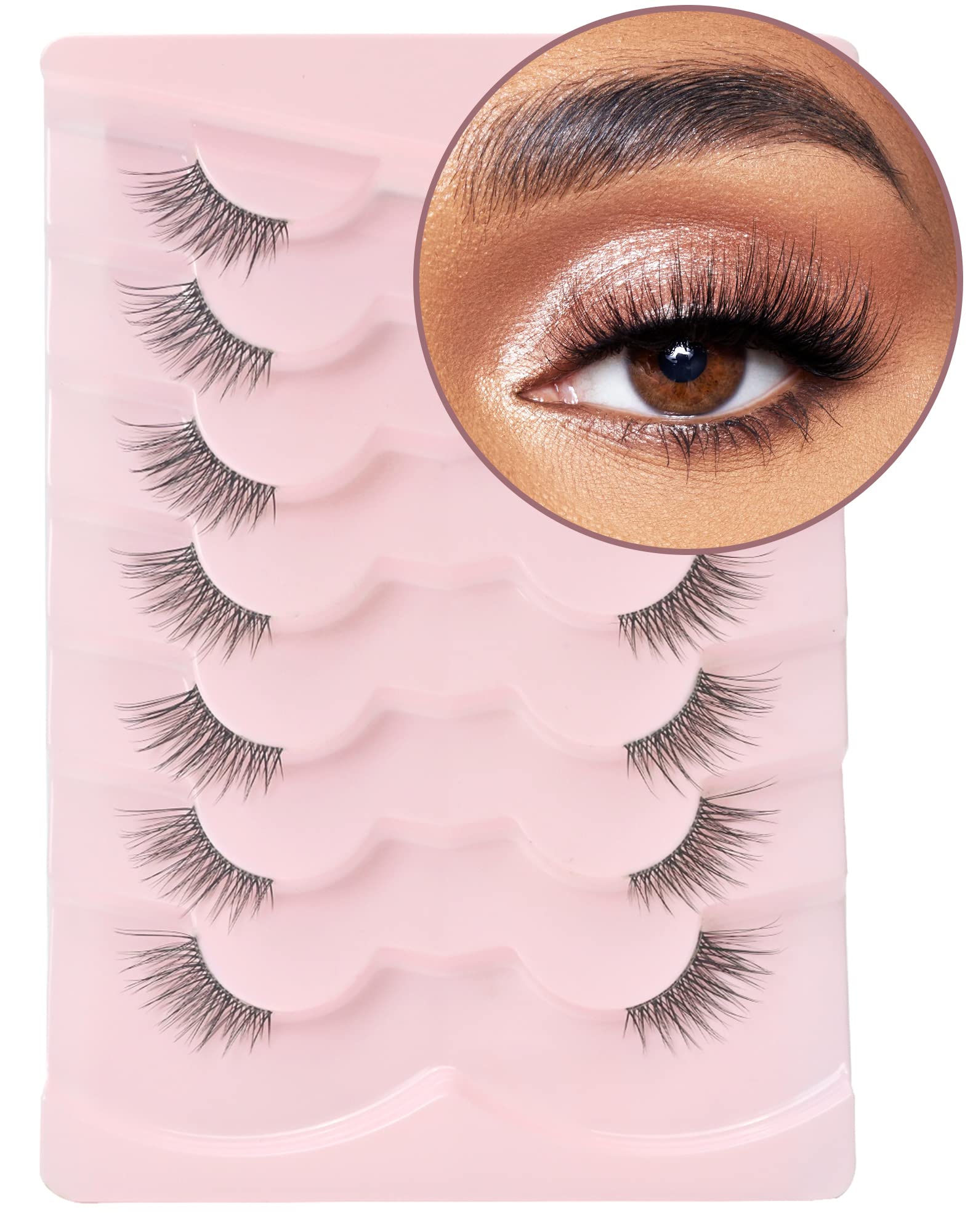 Onlyall Cat Eye Half Lashes Natural Look Wispy Corner False Eyelashes 3/4 Clear Band Lash Pack Fluffy 3D Curly 14MM C02 — image 1