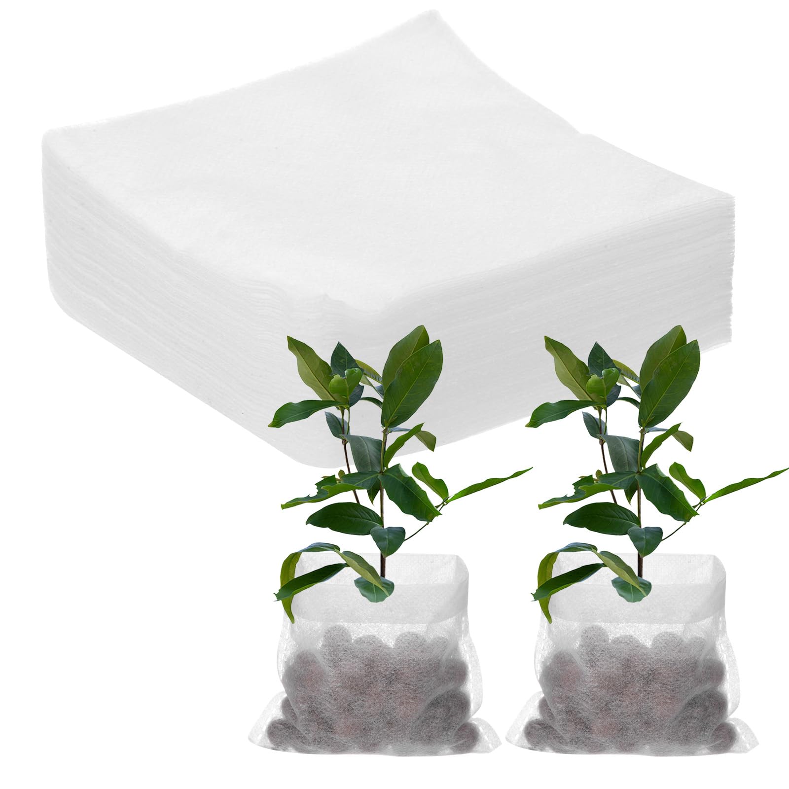 M METERXITY 200-Pack Nursery Growing Bags, 7.9" x 7.9" Non-Woven Plant Nursery Bags, Fabric Seeding Pots Pouch for Seed Starting/Soil Transplant/Home Garden Supply [White]