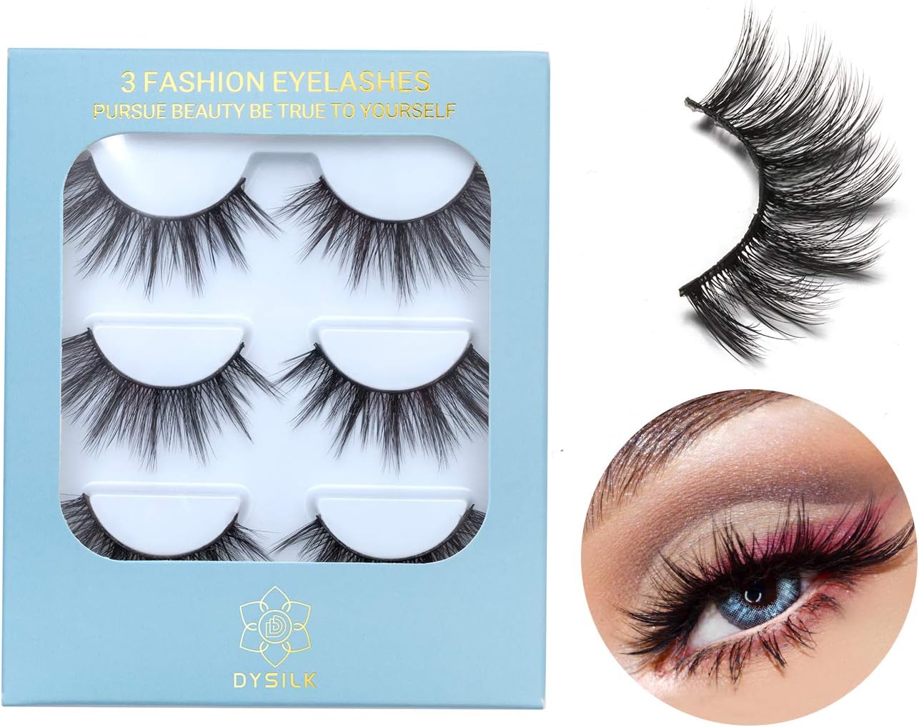 DYSILK 6D Eyelashes Wispy False Eyelashes Handmade Reusable Fake Eyelashes Natural Lashes Long Dramatic Look Extension 3 Pairs