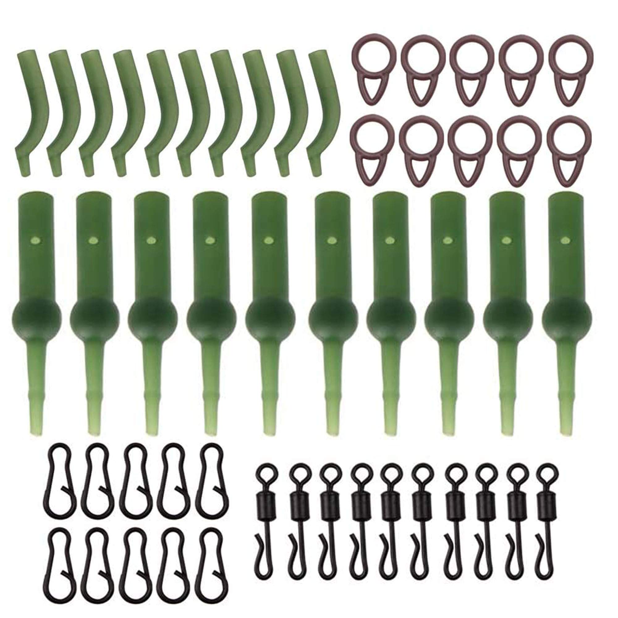 50Pcs/Set Carp Fishing Tackle Kit With Tapered Tail Helicopter Chod Bait Rigs Buffer Anti Tangle Sleeves Swivels Leader Clips Slide Rigs