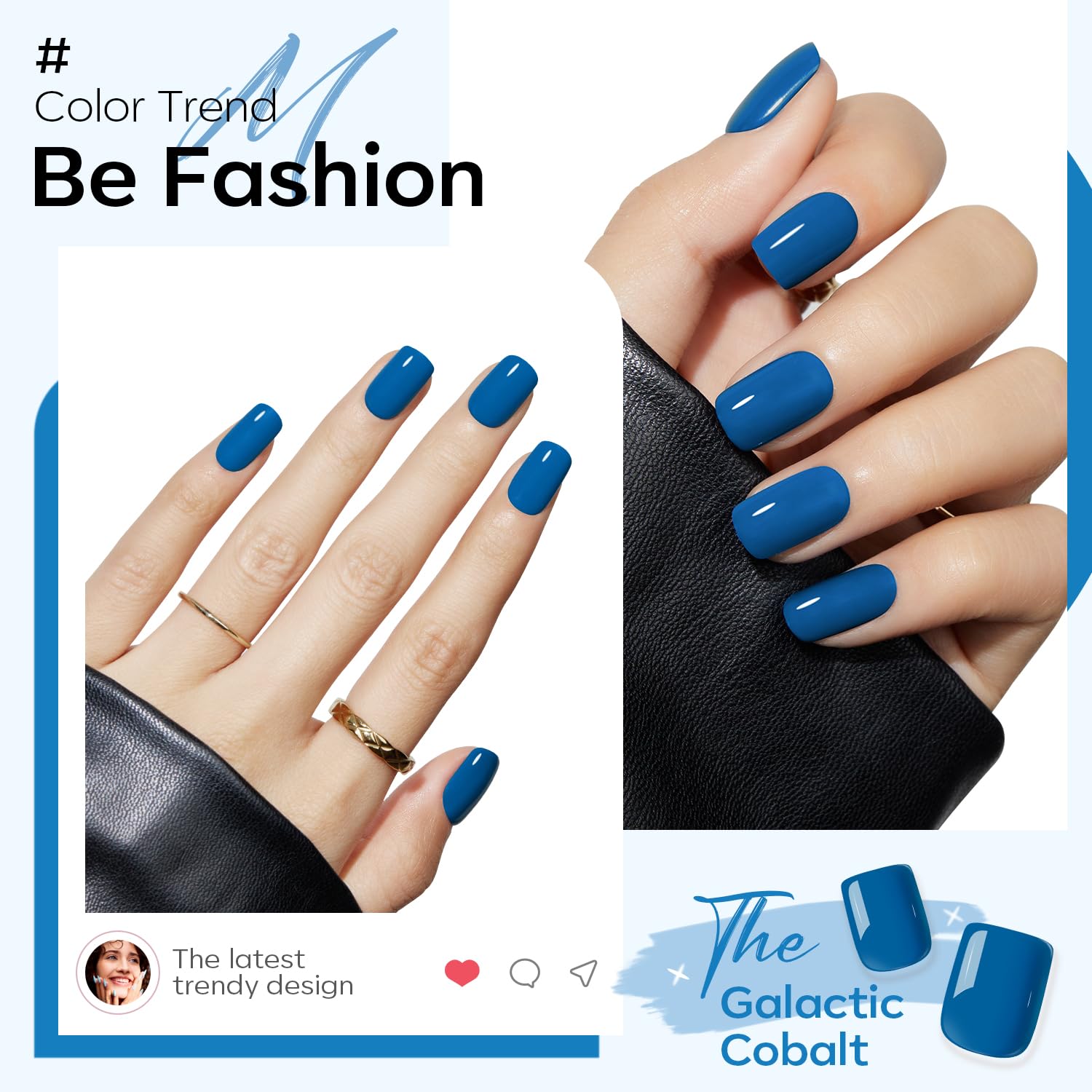 Modelones Blue Press on Nails, Spring Easter Short Square Fake Nails, Reusable Nail Kit with Nail Glue Adhesive Tabs Mini Nail File, Nails Press Ons 32Pcs 16 Sizes, Women Girl Gift - Image 2