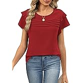 Funlingo Womens Dressy Casual Blouses Summer Ruffle Short Sleeve Tops Crew Neck Pleated Front Shirts 2026