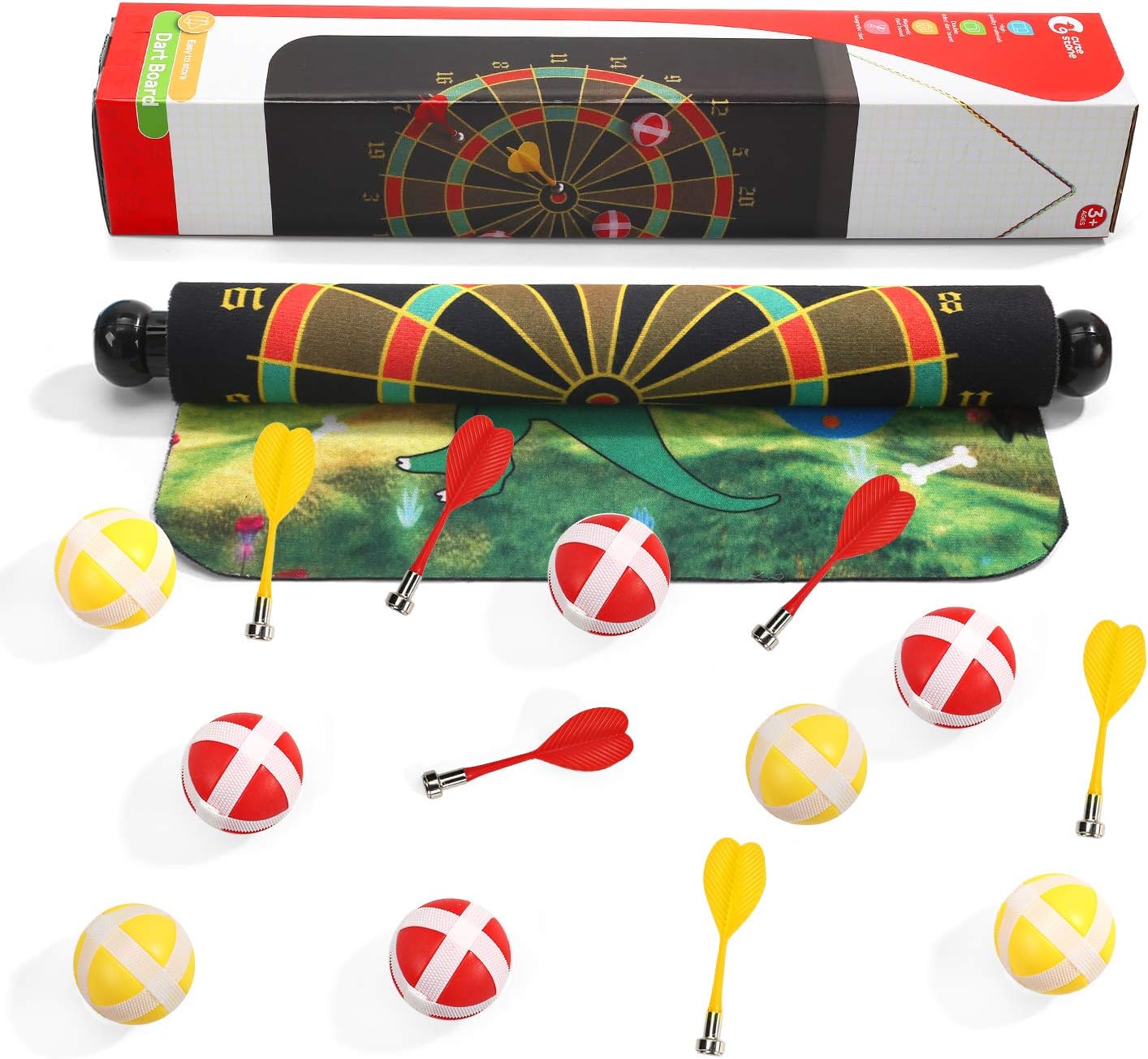 CUTE STONE Magnetic Dart Board for Kids, Safe Dart Game Toys with 6pcs Magnetic Darts and 8 Velcro Dart Balls, Indoor Outdoor Party Dartboard Games for 3+ Years Old Kids, Boys, Girls, Adults, Families: Toys & Games