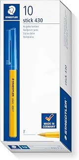 STAEDTLER Stick 430 F-3 Ballpoint Pen Fine Tip Blue Box of 10