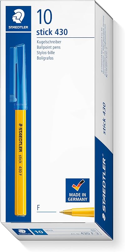STAEDTLER Stick 430 F-3 Ballpoint Pen Fine Tip Blue Box of 10