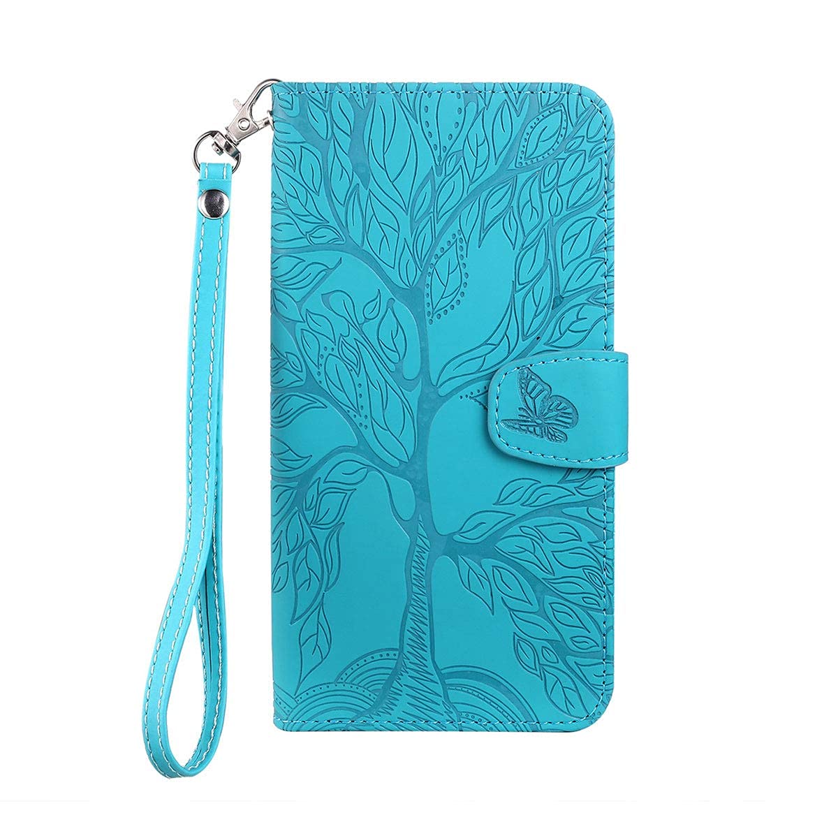 Annuo Wallet Case for Samsung A10/M10(6.2") Leather Case Shockproof Magnetic Kickstand Slim Butterfly Flip Phone Case for Samsung Galaxy A10/M10(6.2") Wallet Case with Card Holder Strap Blue