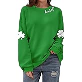 OCURHU St Patricks Day Sweatshirt Women Long Sleeve St Pattys Shirt Funny Irish Shamrock Graphic Pullover Top