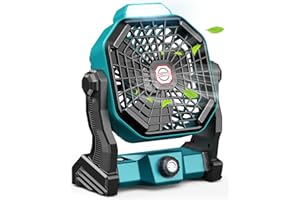 JINLICTE Camping Fan with LED Lantern, 10400mAh 9-Inch Rechargeable Outdoor Tent Fan, 270°Head Rotation, Stepless Speed and Quiet Battery Operated USB Fan for Picnic, Barbecue, Fishing, Travel
