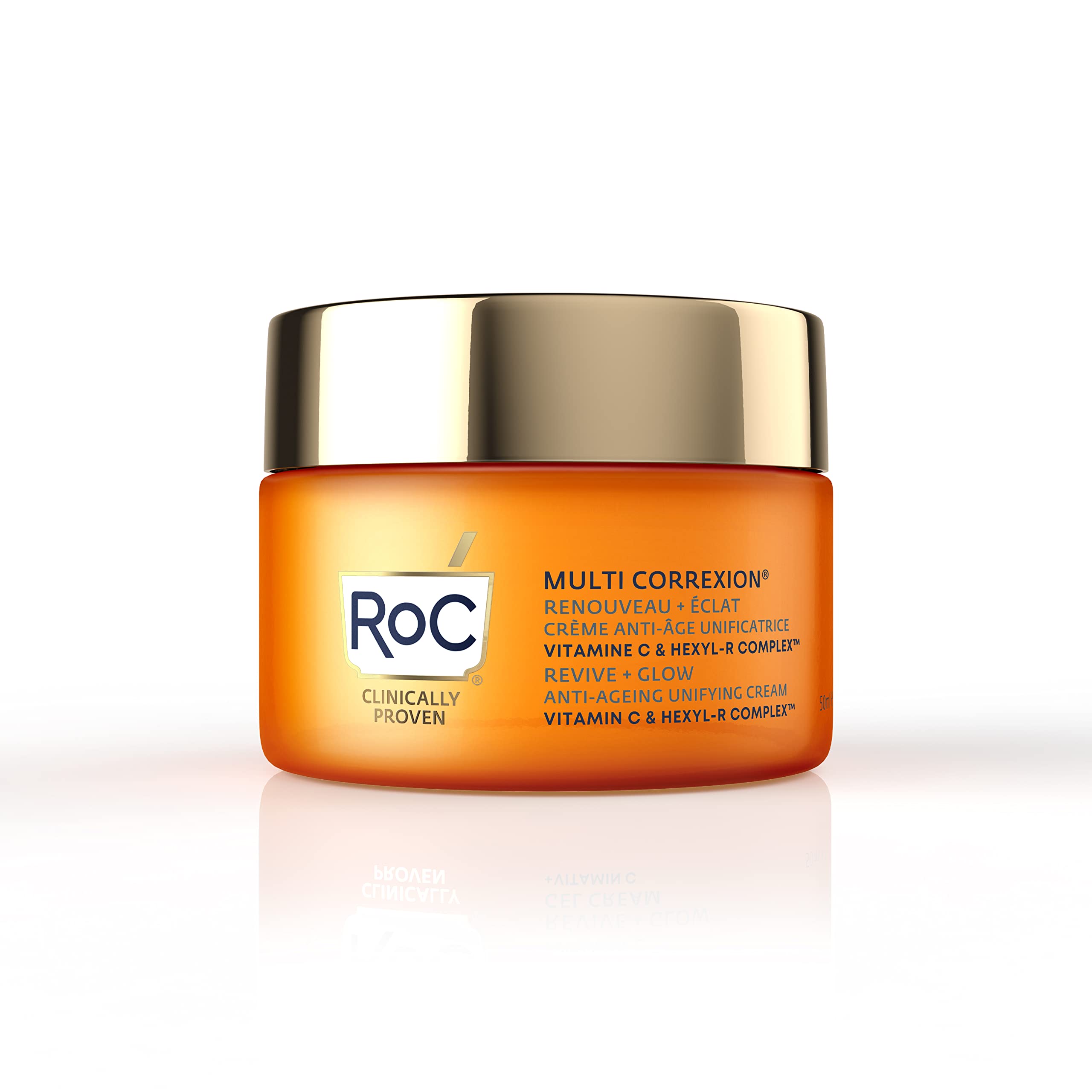 RoC Multi Correxion Revive + Glow - Anti-Ageing Unifying Cream Rich | Moisturiser for Face with Vitamin C | 50 ml