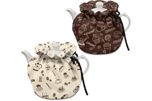 Freewander Cotton Tea Cosy Kitchen Tea Pot Dust Cover Insulated Tea Kettle Cover Teapots Lid Cotton Thick Extra Warm for Home Kitchen Decor Accessories,Coffee Croissant Print