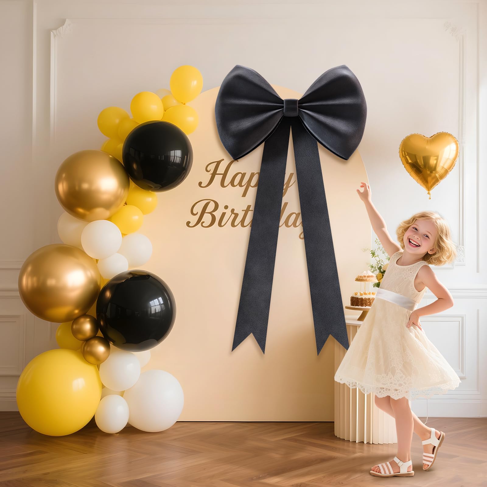 Photo 1 of imprsv Coquette Black Bow Birthday Decorations 16x37 Inch Big Wall Decor Backdrop Large Wedding Bridal Baby Shower Bachelorette Engagement Velvet Bow Themed Party Decorations for Girls Room Decor