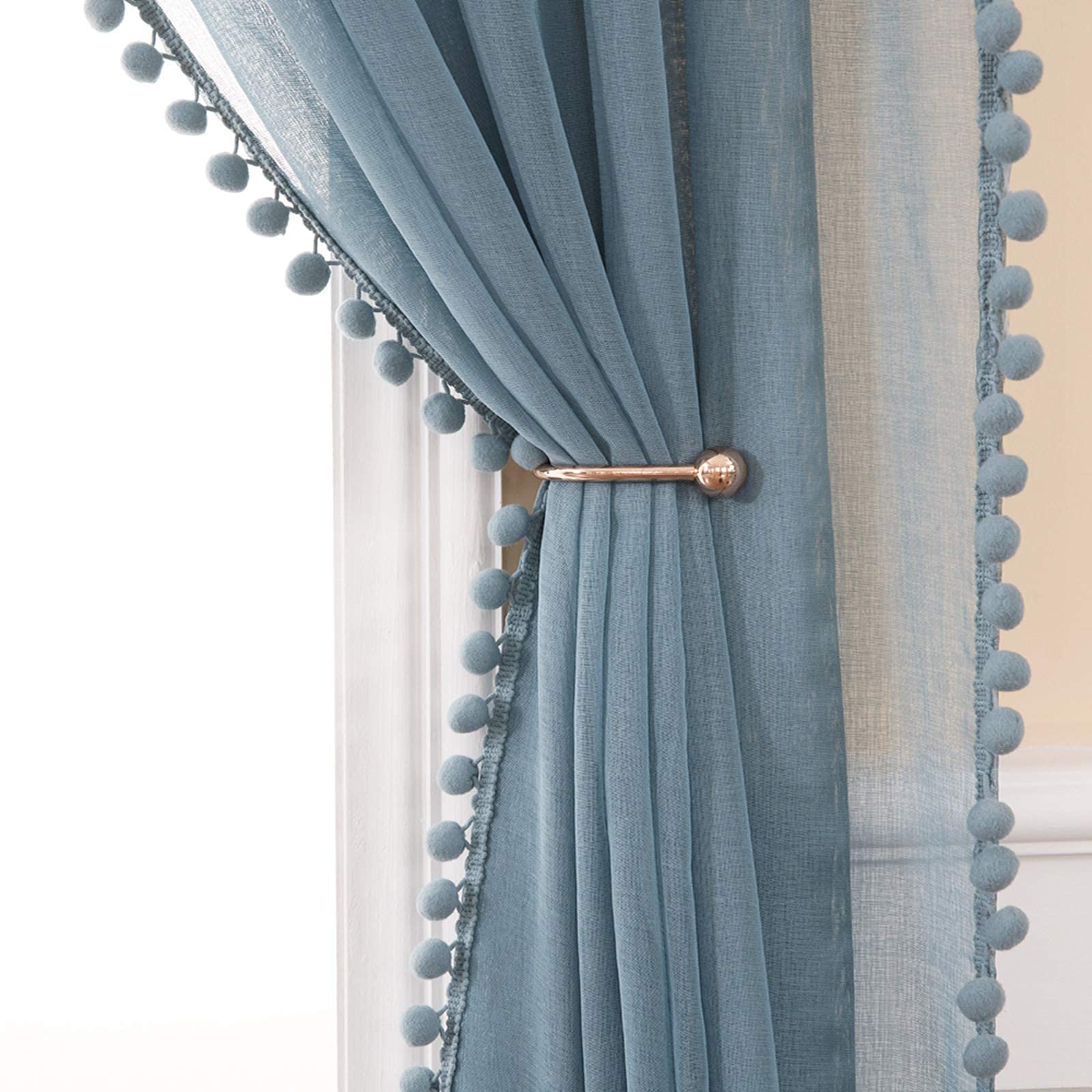 MIULEE 2 Panel Sheer Curtains - Ultra Soft Transparent Voile for Bedroom, Living Room, Windows & Balcony - Grommet Top, 55in Wx57in L 140cmx145cm - Navy