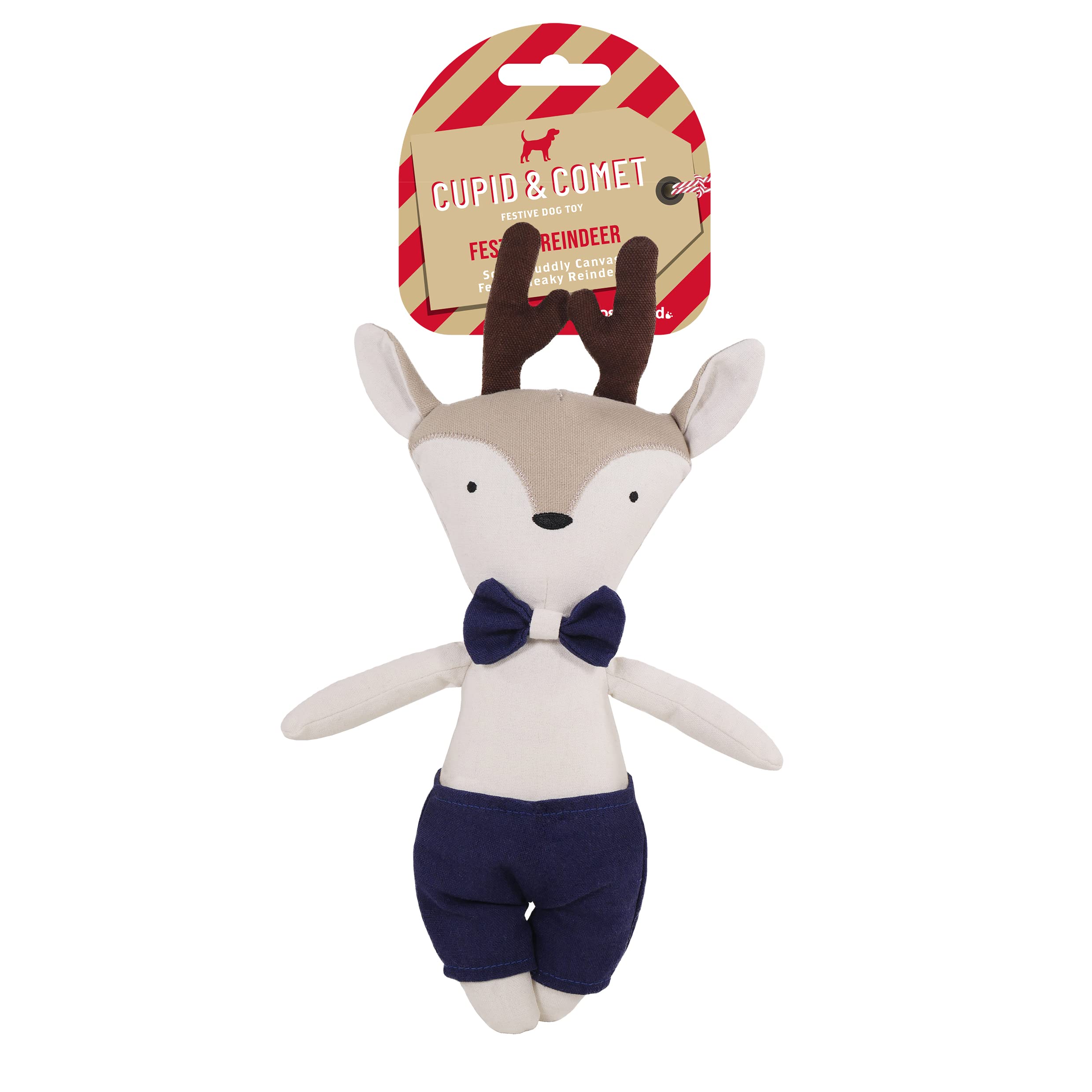 Rosewood Plush, Durable Canvas Squeaky Reindeer Christmas Dog Toy, 36 x 22 x 7cm