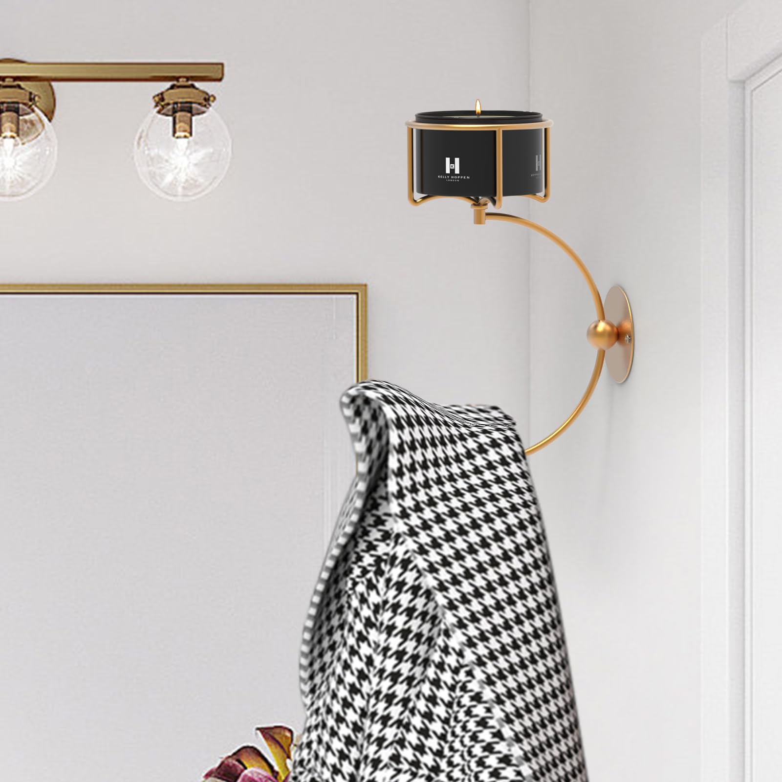 Zylbb Vintage Metal Bathroom Hand Towel Holder with Rustic Candle Holder - Gold Rustproof Wall-Mounted Organizer for Farmhouse, Kitchen and Bedroom Decor