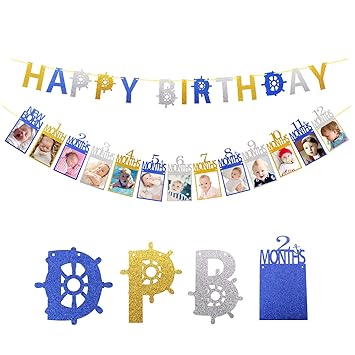 Amazon Com Nautical Themed 1st Birthday Decorations 12 Months