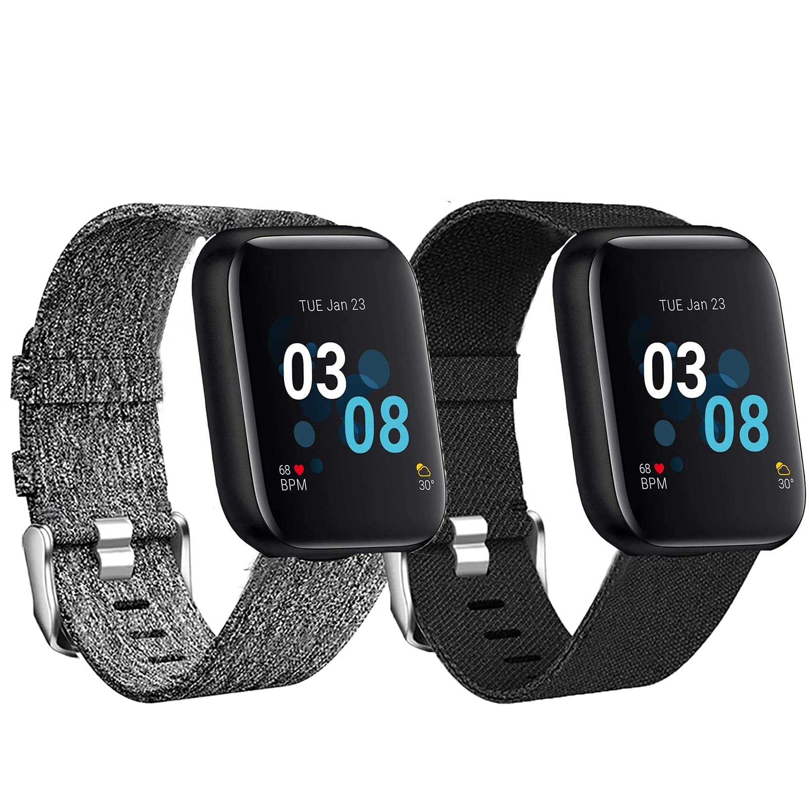 Giaogor Compatible for iTouch Air 3 Band, Breathable Nylon Woven Fabric Replacement Accessory Strap Compatible for iTouch Air 3 40mm / 44mm Smartwatch (40mm case, 2 pack-Black+Gray)