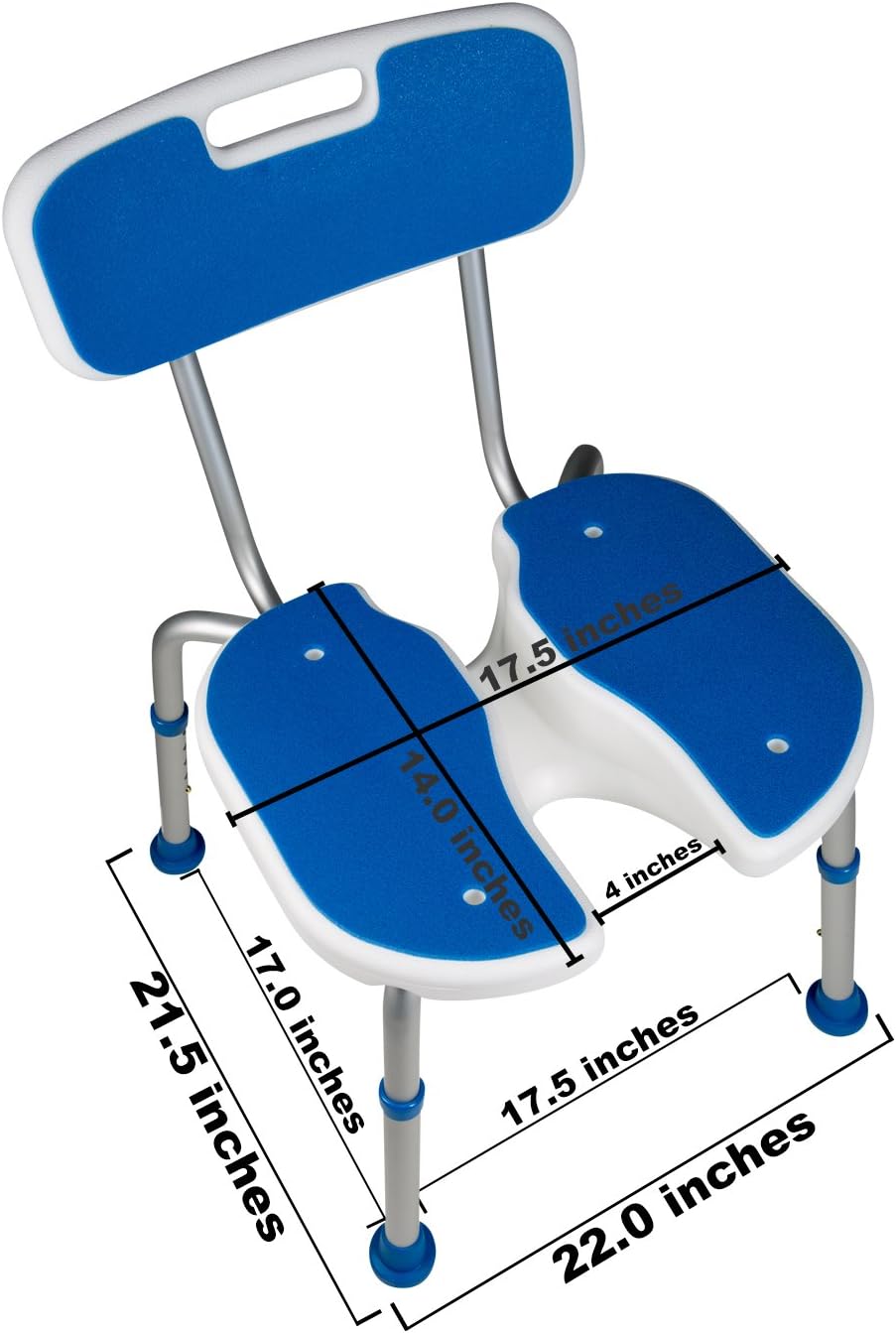PCP Shower Safety Seat, Cutout for Easy Cleaning, Non-Slip Bath Support Recovery Chair with Backrest, White/Blue: Health & Personal Care