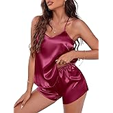 EKOUAER Silky Pajama Set for Women V-Neck Satin Camisole Lingerie Sets Party Loungewear Sleepwear