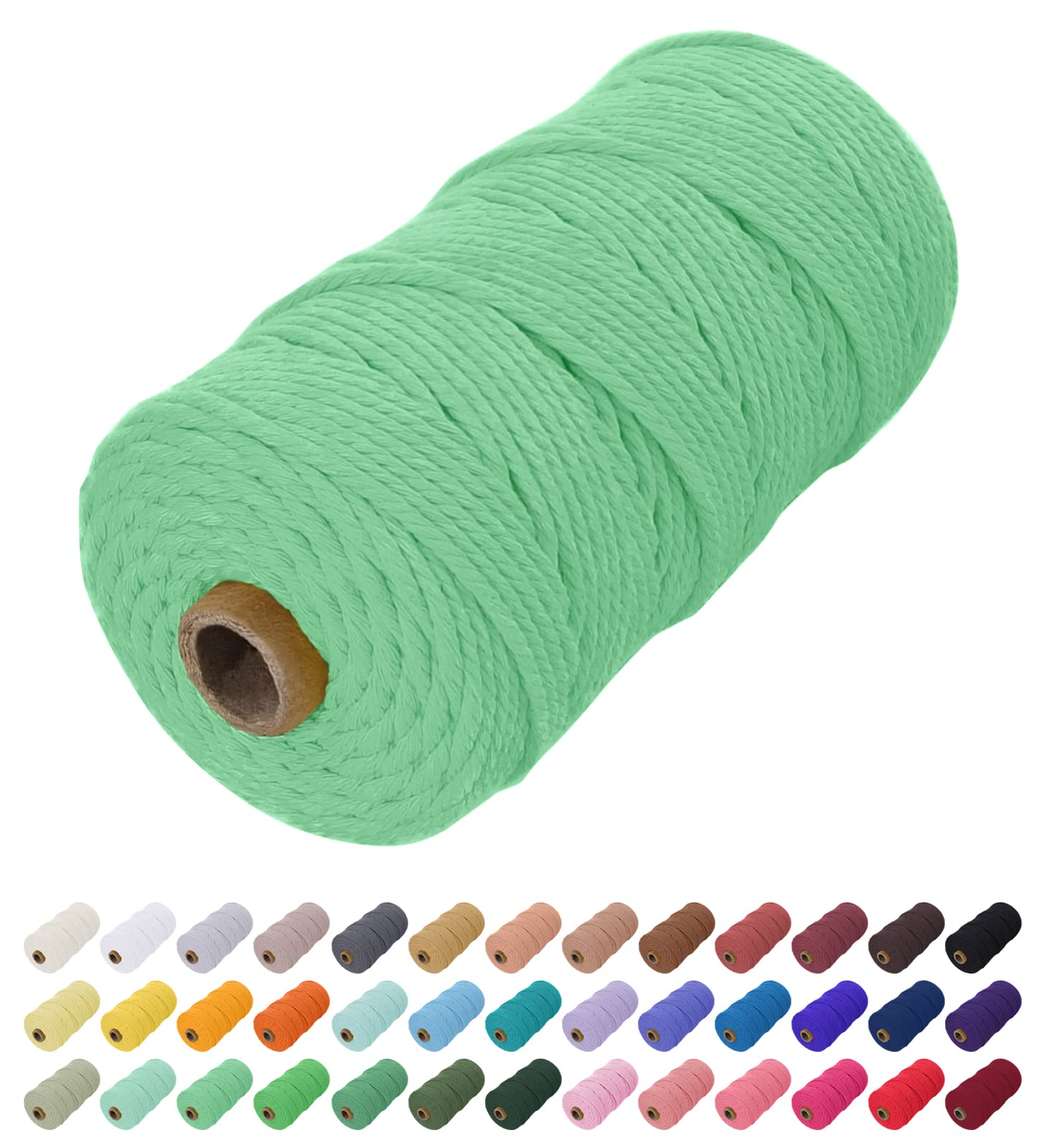 Uiopa Macrame Cord 2mm x 200m, Natural Cotton Cord Coloured Macrame Yarn Soft Rope, Macrame String Cotton Twine for Crafts, Plant Hanger, Wall Hanging, Wrapping, Christmas Decorations (Aqua Green)