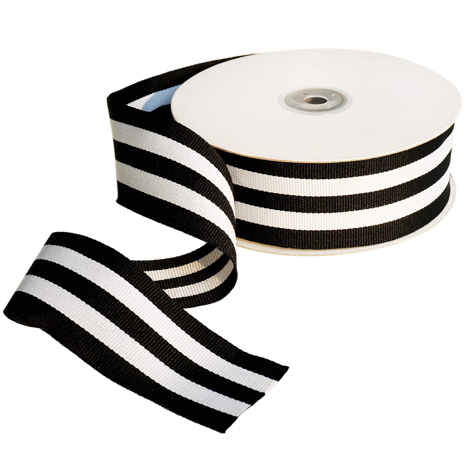 Photo 1 of Striped Fabric Grosgrain Ribbon 1-1/2 Inch Wide 25 Yards Black and White Striped Ribbon for Bouquet Favor Festival Gifts Wraps Craft Trim Embellishments Supplies Decorations