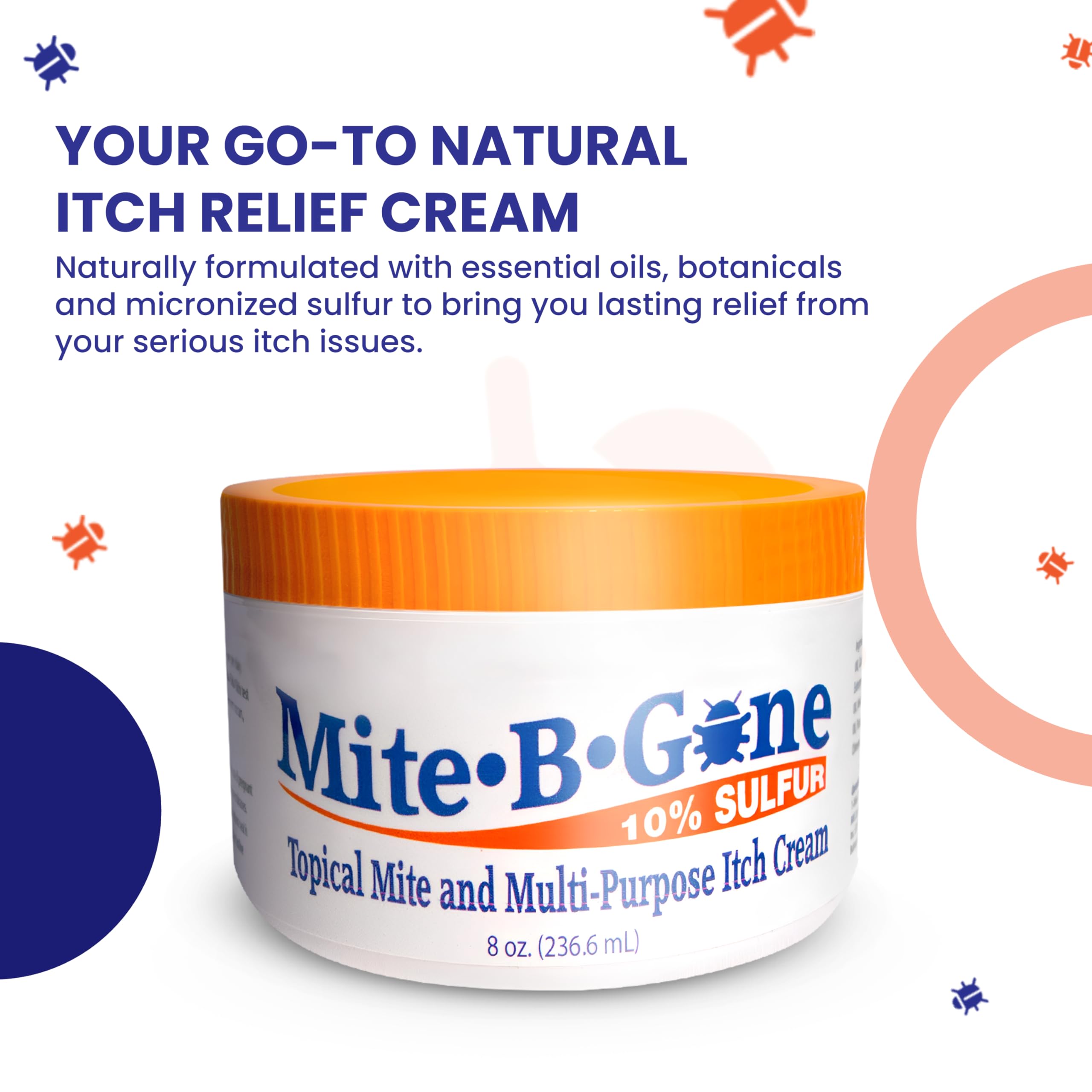 Mite Cream & Bite Relief - 10% Natural Blend Sulfur Cream for Multi-Purpose Bites, Redness, Itching, & Irritation | Safe for Kids and Adults | Fast & Effective for All Skin Types| 8 oz