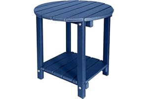 GARDENSTAR Adirondack Round Outdoor Side Table 2-Tier Storage Patio Side Table, HDPE End Tables for Backyard Pool Porch Garden Lawn (Blue)