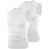 RIKUAOU 2 Pack Mens Compression Shirt, Sleeveless Gym Tank Tops, Running Football Undershirts Base Layer for Sports Workout