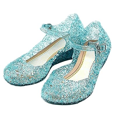 ? Schuhe mit Keilabsatz und Riemen - ELSA Anna Cinderella - Für Mädchen ? - Sohle 18 cm - Blaue Farbe mit Pailletten - Hallow